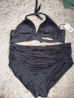 Shade & Shore Black High-Waist Two-Piece Bikini Set